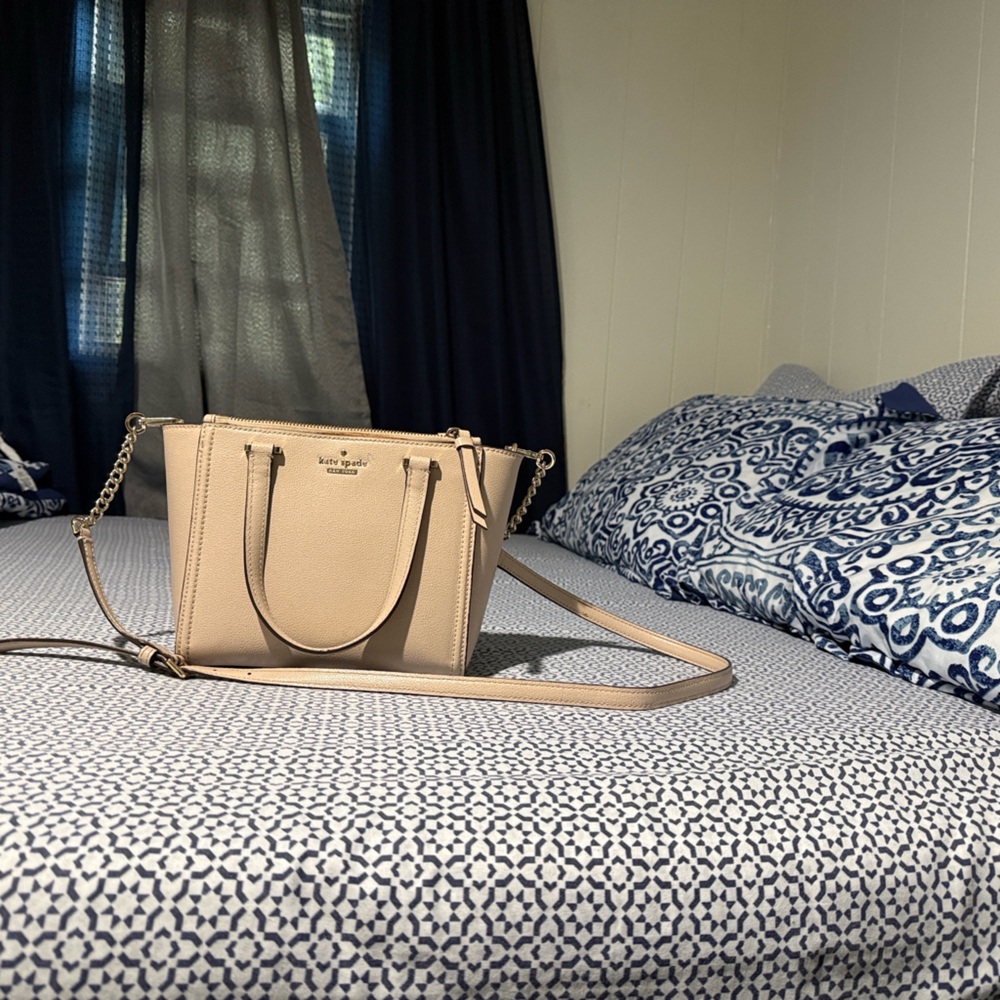 kate spade Nude Beige Pebbled Leather Satchel with Chain Strap